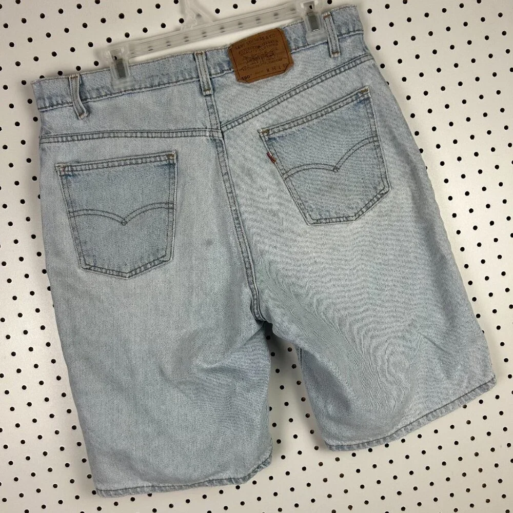 Levi's 580 Vintage Blue Jean Short Jorts 36 Light Wash 90s Orange Tab Distressed